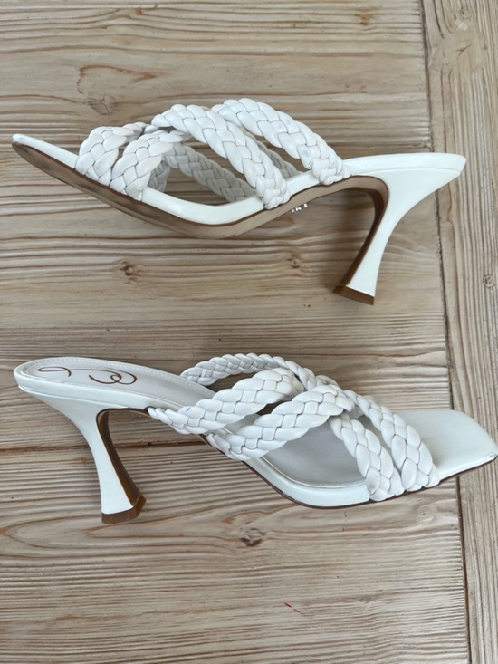Sam Edelman Shoes - Sam Edelman White Braided Strap Heels Square Toe Mule Sandals Size 8.5